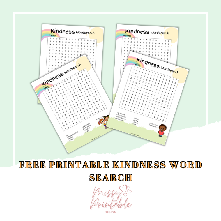 Free Printable Kindness Word Search MissyPrintableDesign