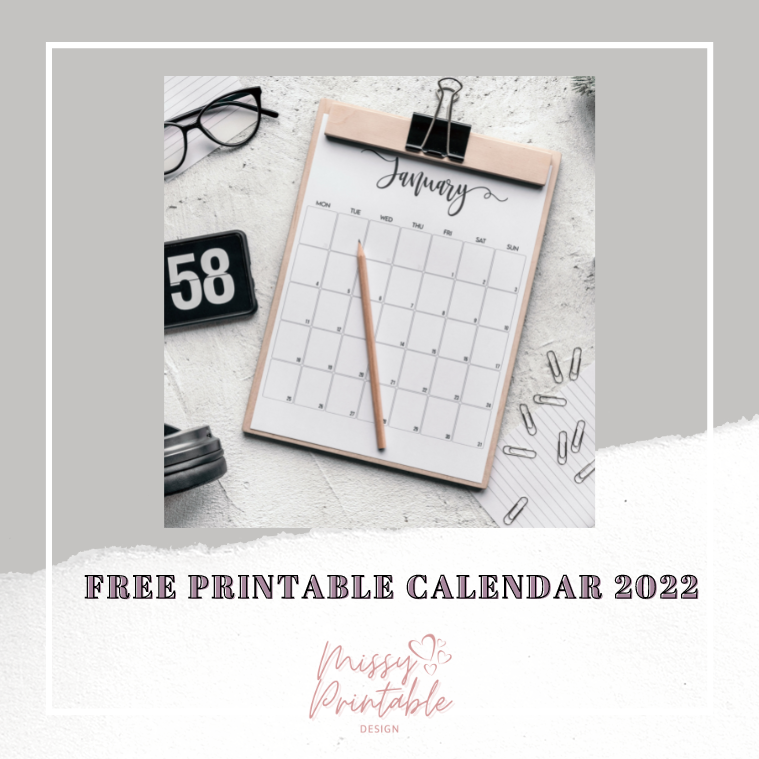 Free Printable Calendar 2022 - MissyPrintableDesign