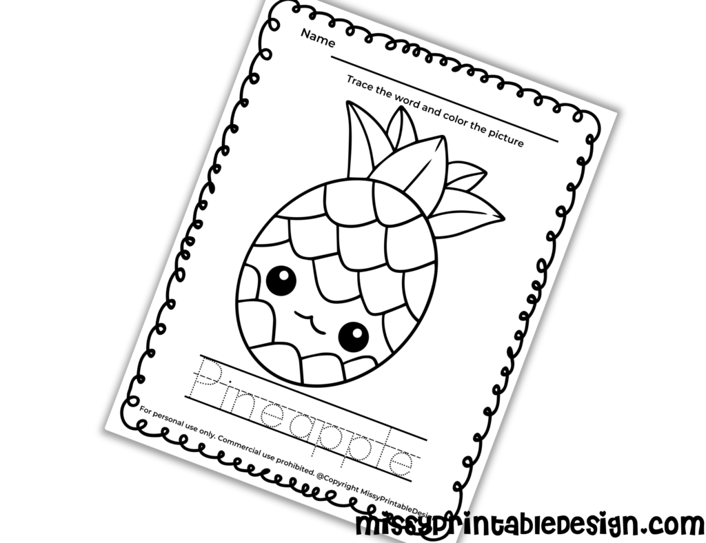 pineapple tracing worksheet
