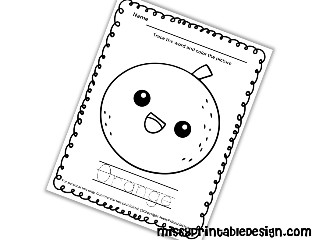 orange tracing worksheet