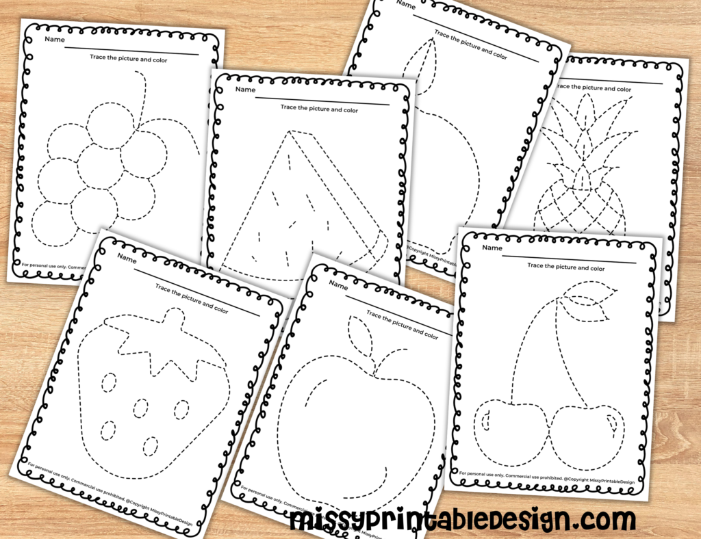 Printable Fruit Tracing Worksheets