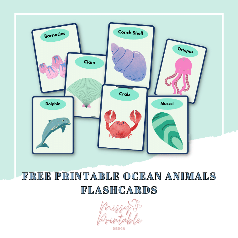 Free Printable Ocean Animals Flashcards - MissyPrintableDesign