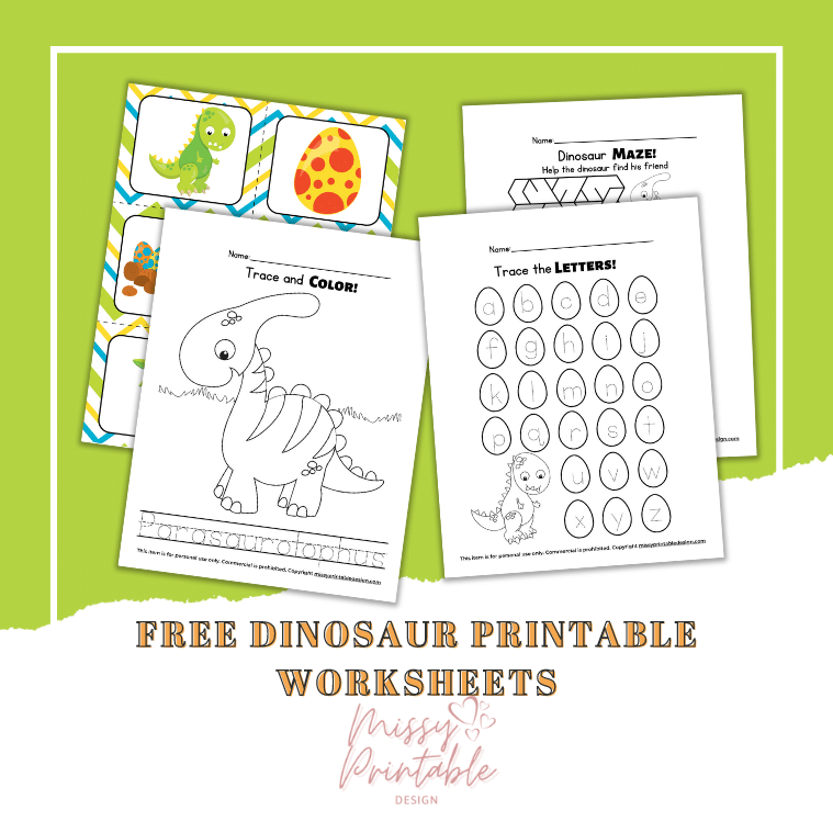 Free Dinosaur Printable Worksheets - MissyPrintableDesign