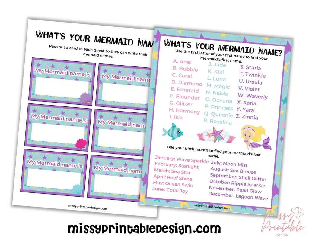 whats your mermaid name printable