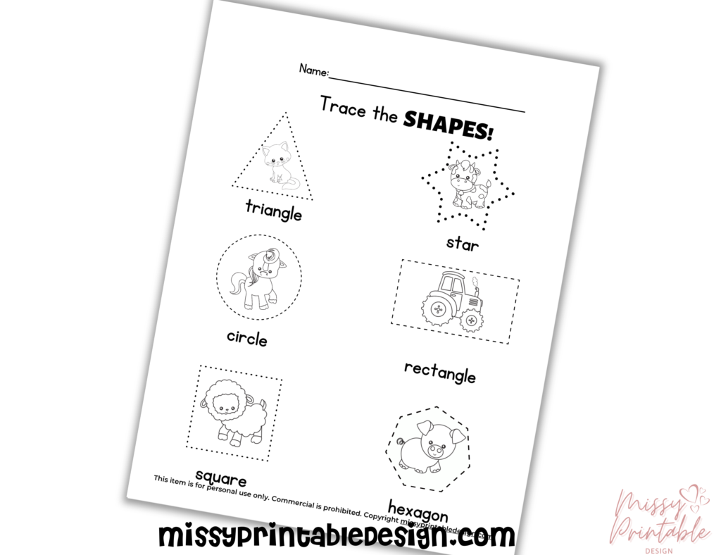 farm animal shape tracing