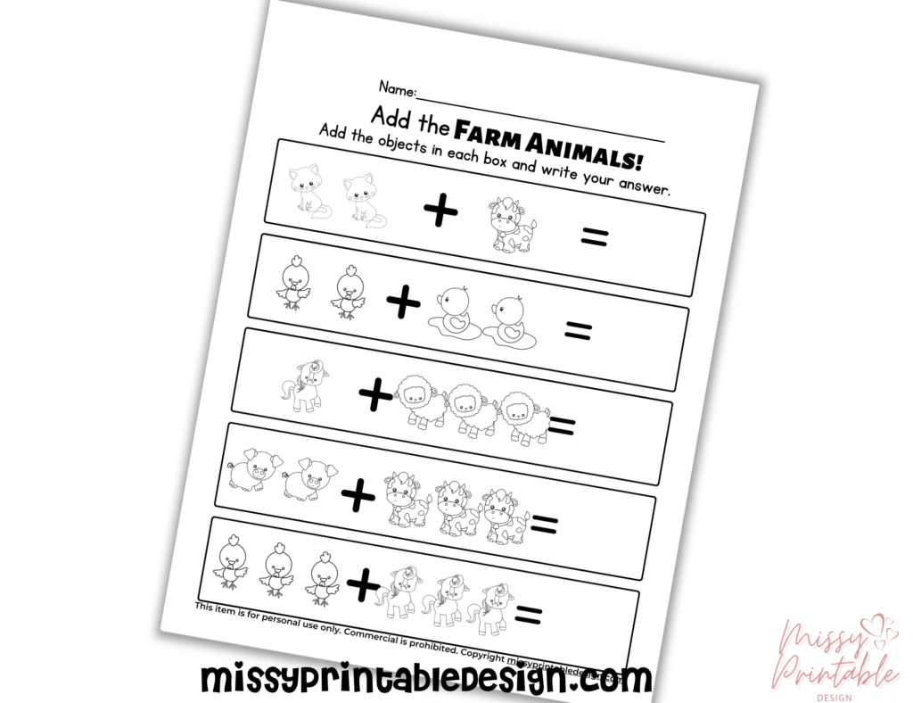 farm animal addition practice