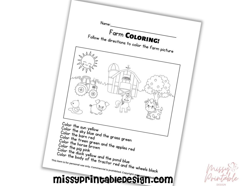 farm animal coloring worksheet
