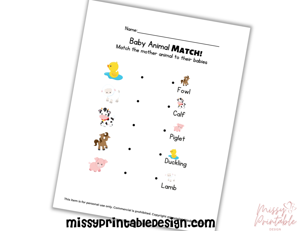farm animal baby animal match