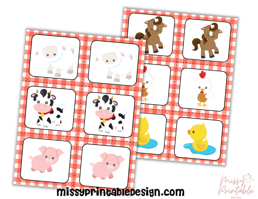farm animal matching cards