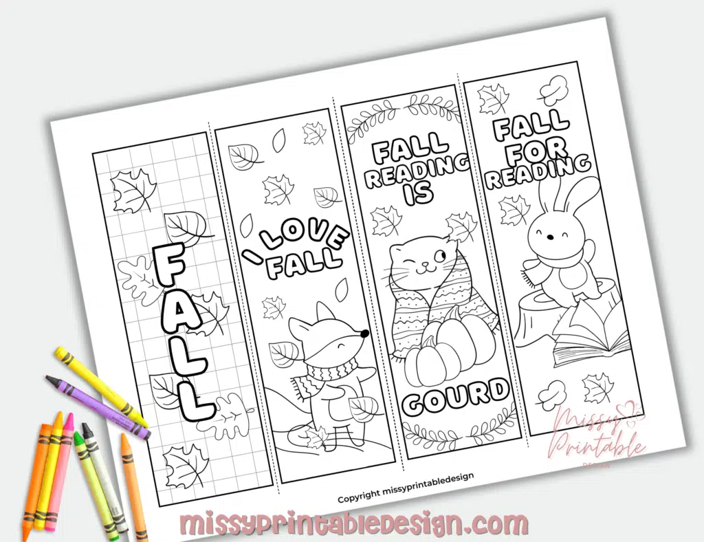 Fall Bookmarks to Color
