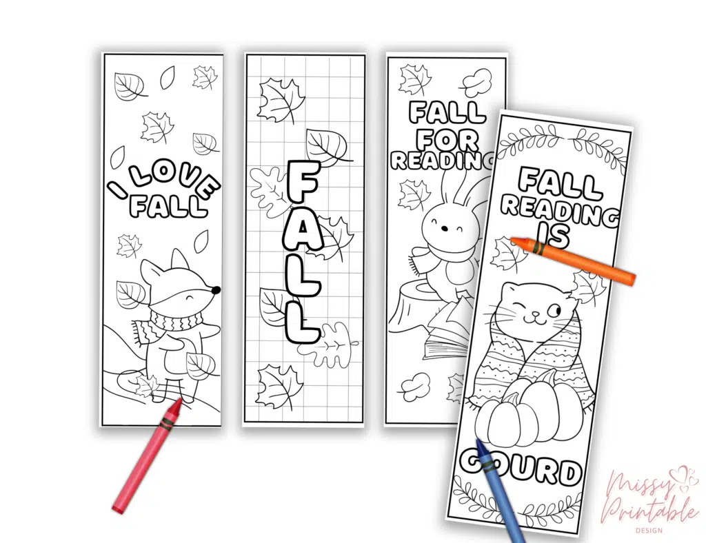 Fall Bookmarks to Color