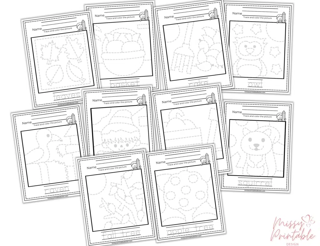 Free Fall Tracing Worksheets