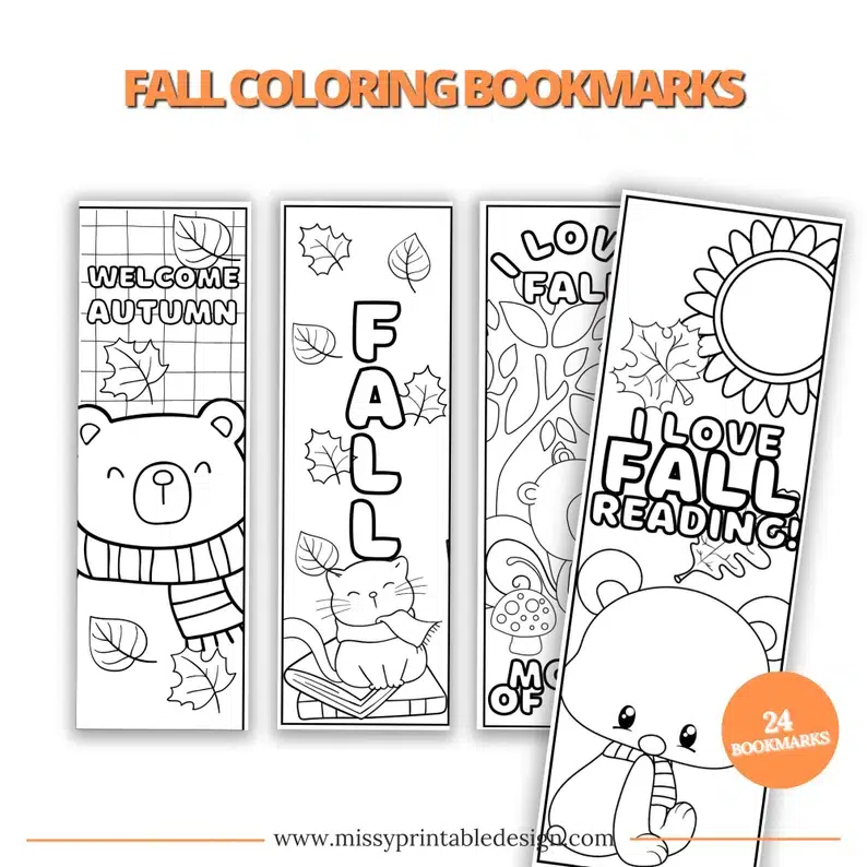 Fall Bookmarks to Color